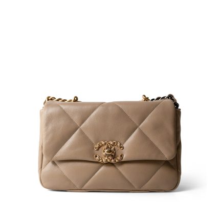 21S Dark Beige Lambskin Quilted 19 Flap Small Mixed Hardware