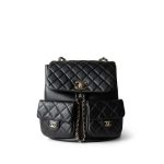 23A Black Lambskin Quilted Duma Back Pack Light Gold Hardware