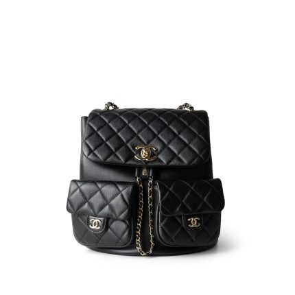 23A Black Lambskin Quilted Duma Back Pack Light Gold Hardware