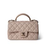 22C Light Beige / Beige Lambskin Quilted Mini Top Handle Light Gold Hardware - Image 2