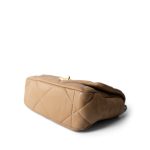 Dark Beige Goatskin Quilted 19 Flap Small Aged Gold Hardware - Image 6