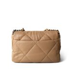 Dark Beige Goatskin Quilted 19 Flap Small Aged Gold Hardware - Image 3