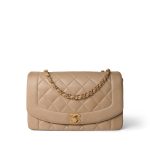 Diana Flap Beige Lambskin Quilted Medium Gold Hardware - Image 3