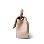Light Beige / Beige Lambskin Quilted Mini Top Handle Light Gold Hardware - Image 2