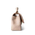 Light Beige / Beige Lambskin Quilted Mini Top Handle Light Gold Hardware - Image 5