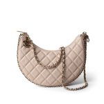 Light Beige Small Lambskin Quilted Hobo Bag - Image 10