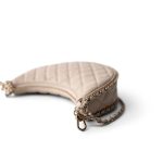 Light Beige Small Lambskin Quilted Hobo Bag - Image 5