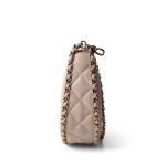 Light Beige Small Lambskin Quilted Hobo Bag - Image 4