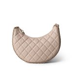 Light Beige Small Lambskin Quilted Hobo Bag - Image 3