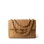 Vintage Mademoiselle Beige Caviar Vertical Flap Jumbo Gold Hardware