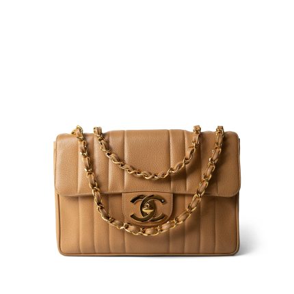 Vintage Mademoiselle Beige Caviar Vertical Flap Jumbo Gold Hardware