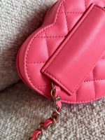 22S CC In Love Heart Zipped Pink Lambskin Quilted Belt Bag LGHW - Image 3