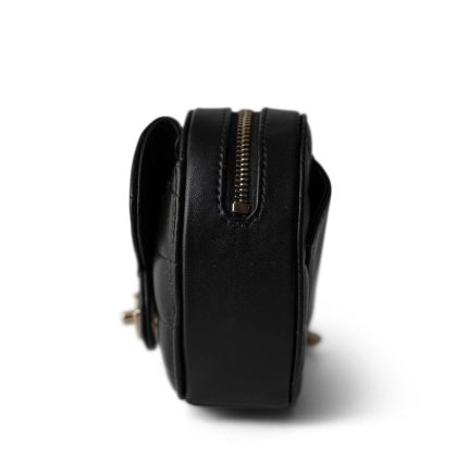 22S CC In Love Heart Zipped Black Lambskin Quilted Belt Bag LGHW