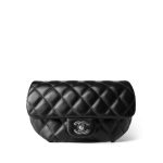 Black Calfskin Quilted CC Uniform Flap Belt Bag Silver Hardware