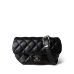 Black Calfskin Quilted CC Uniform Flap Belt Bag Silver Hardware - Image 2