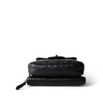 12C Black Caviar Quilted Mini Dual Zipper Case Silver Hardware - Image 4