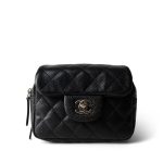 12C Black Caviar Quilted Mini Dual Zipper Case Silver Hardware - Image 2