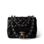 21P Black Lambskin Quilted Mini Square Flap Light Gold Hardware - Image 7
