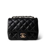 21P Black Lambskin Quilted Mini Square Flap Light Gold Hardware