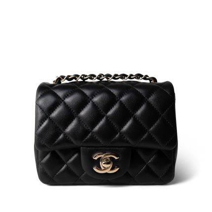 21P Black Lambskin Quilted Mini Square Flap Light Gold Hardware