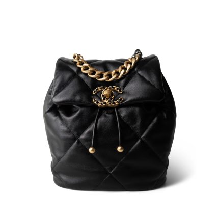 24C Black Lambskin Quilted 19 Flap Backpack Mixed Hardware
