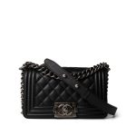 Black Caviar Quilted Le Boy Bag Small Ruthenium Hardware - Image 2