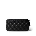 Black Lambskin Quilted Small Clutch With Pearly Chain - Image 7