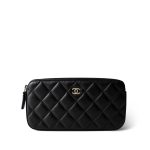Black Lambskin Quilted Small Clutch With Pearly Chain - Image 8