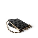 Black Vanity Clutch with Chain Light Gold Hardware - Image 3