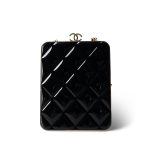 Black Vanity Clutch with Chain Light Gold Hardware - Image 11