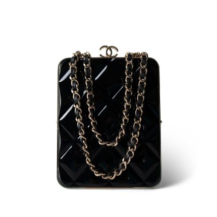 Black Vanity Clutch with Chain Light Gold Hardware