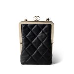Black Vanity Clutch with Chain Light Gold Hardware - Image 2