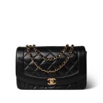 Diana Flap Black Lambskin Quilted Medium Gold Hardware - Image 14