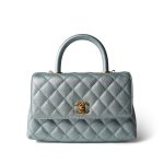 22P Iridescent Light Blue Caviar Quilted Coco Handle Small Aged Gold Hardware - Image 2