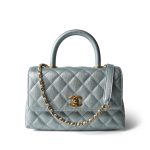 22P Iridescent Light Blue Caviar Quilted Coco Handle Small Aged Gold Hardware