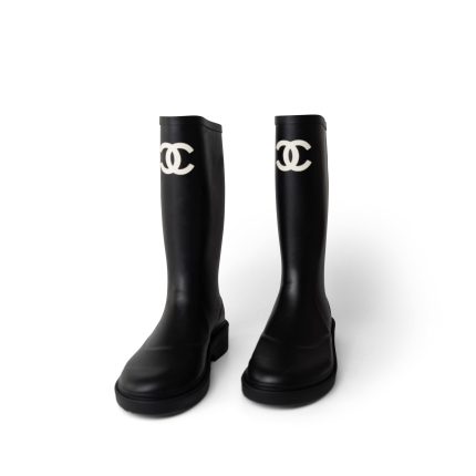 22A Black Caoutchouk CC High Boots 38 / 8 US