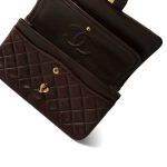 Small Brown Lambskin Quilted Classic Flap Gold Hardware - Image 2