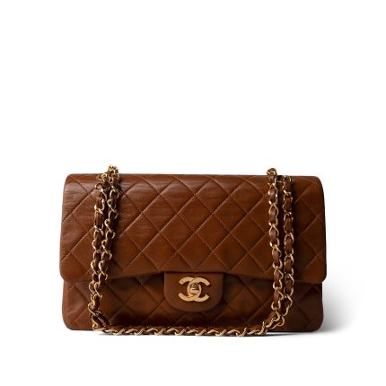 Vintage Brown Lambskin Quilted Classic Flap Medium Gold Hardware