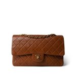 Vintage Brown Lambskin Quilted Classic Flap Medium Gold Hardware - Image 9