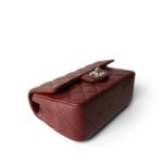 Burgundy Lambskin Quilted Mini Rectangular Flap Silver Hardware - Image 7
