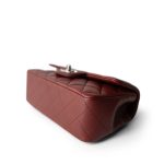 Burgundy Lambskin Quilted Mini Rectangular Flap Silver Hardware - Image 6