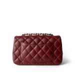 Burgundy Lambskin Quilted Mini Rectangular Flap Silver Hardware - Image 2