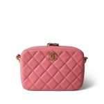 22S Pink Lambskin Quilted Camera Case Aged Gold Hardware - Image 2
