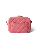 22S Pink Lambskin Quilted Camera Case Aged Gold Hardware - Image 9