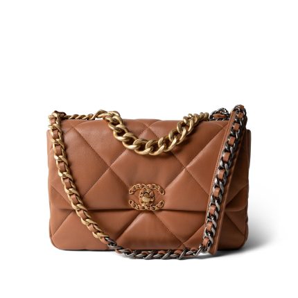 21P Caramel Quilted Large 19 Flap Mixed Hardware