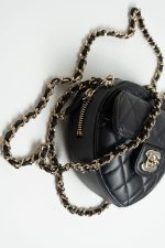 22S CC In Love Black Lambskin Quilted Small (Clutch on Chain) Heart Bag LGHW