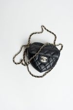 22S CC In Love Black Lambskin Quilted Small (Clutch on Chain) Heart Bag LGHW - Image 6