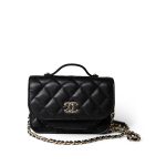 Black Caviar Quilted Business Affinity Clutch With Chain Flap Light Gold Hardware