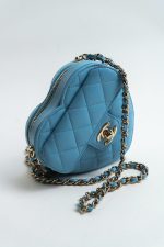 22S CC In Love Blue Lambskin Quilted Small (Clutch on Chain) Heart Bag LGHW - Image 2