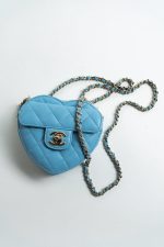 22S CC In Love Blue Lambskin Quilted Small (Clutch on Chain) Heart Bag LGHW - Image 4